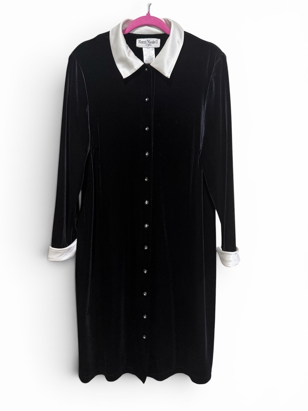 Black Velvet Long Sleeve Button-Down Dress, 90s Goth, Wednesday Addams
